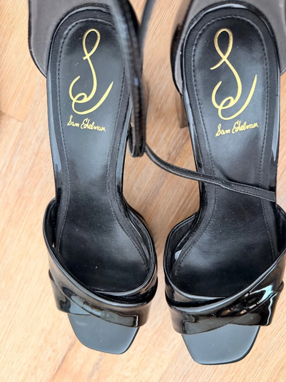 Sam Edelman Black Patent Leather Jade Ankle Strap Stiletto Heels
